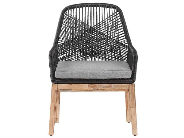 Utendørs spisegruppe Grå Svart Bord i betong 6 flettede stoler Sitteputer Moderne design Hagemøbler