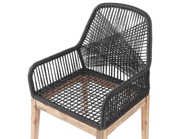 Utendørs spisegruppe Grå Svart Bord i betong 6 flettede stoler Sitteputer Moderne design Hagemøbler