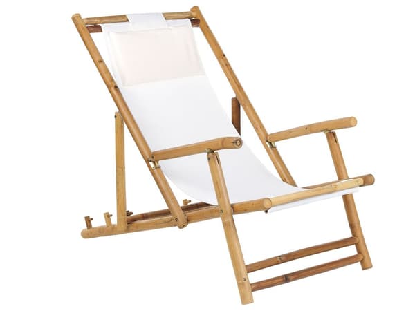 Sett med 2 solstoler og 1 bord Beige Bambustre Sammenleggbare stoler Sidebord Utendørs Hage Balkong Moderne Boho