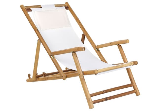 Sett med 2 solstoler og 1 bord Beige Bambustre Sammenleggbare stoler Sidebord Utendørs Hage Balkong Moderne Boho