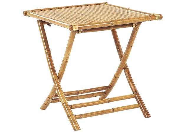 Sett med 2 solstoler og 1 bord Beige Bambustre Sammenleggbare stoler Sidebord Utendørs Hage Balkong Moderne Boho