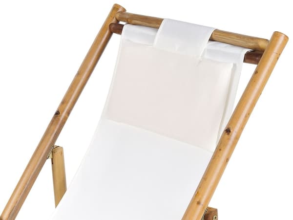 Sett med 2 solstoler og 1 bord Beige Bambustre Sammenleggbare stoler Sidebord Utendørs Hage Balkong Moderne Boho
