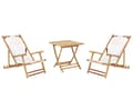 Miniatyrbilde 1 av 11: Sett med 2 solstoler og 1 bord Beige Bambustre Sammenleggbare stoler Sidebord Utendørs Hage Balkong Moderne Boho