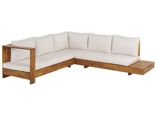 Loungesæt Hvid Lys Akacietræ 5 Personers Havesofa Hjørne med Vandtætte Hynder Integreret Sidebord Vedligeholdelsesfri Terrasse Have Indretning