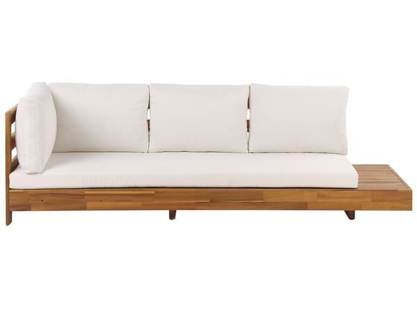 Loungesett Hvit Sertifisert Akasietre 5-seter Modulær L-formet Høyrevendt Hagesofa med sidebord Hvite puter Utemøbler Hage Terrasse