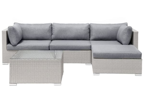 2 Delar Trädgård Loungegrupp Grå med Kuddar 5-sits Soffa Soffbord Högervänd