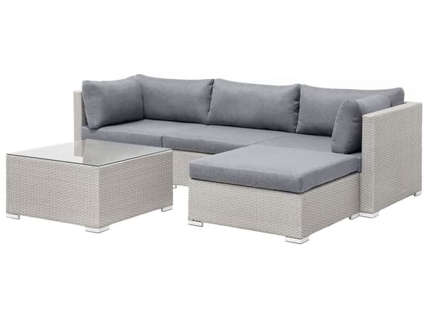 2 Delar Trädgård Loungegrupp Grå med Kuddar 5-sits Soffa Soffbord Högervänd