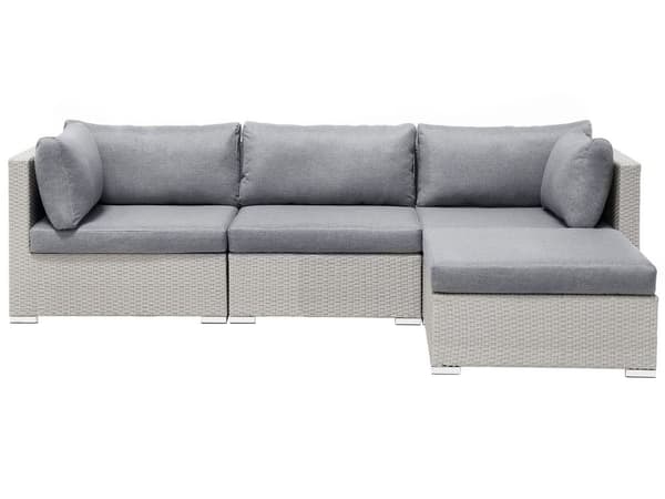 2 Delar Trädgård Loungegrupp Grå med Kuddar 5-sits Soffa Soffbord Högervänd