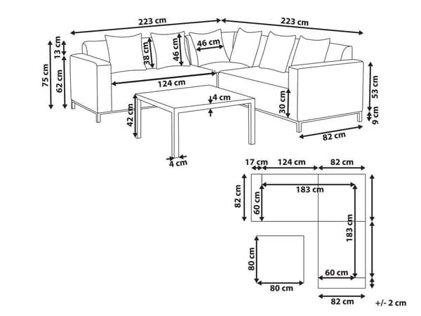 Utomhus Loungegrupp Soffa Höger Beige Aluminium Ram med Kuddar