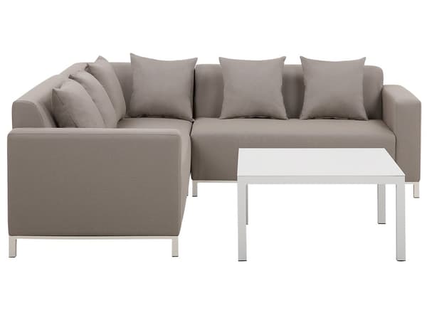 Utomhus Loungegrupp Soffa Höger Beige Aluminium Ram med Kuddar