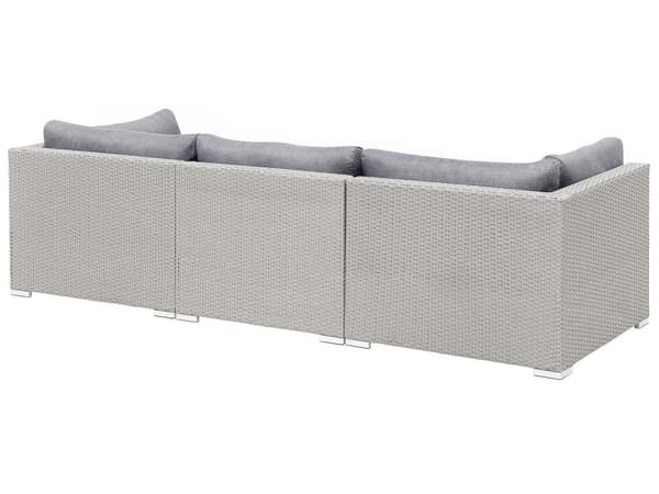 Loungesæt Grå Rattan 4 Personers Udendørs Lounge Havesofa Chaiselong med Bord Fodskammel til Terrasse med Hynder Vandtæt Aftagelige Betræk
