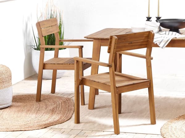 Hage Spisebord Spisegruppe Lys Akasietre 180 x 90 cm 4 Stoler med Armlener Rustikk Stil