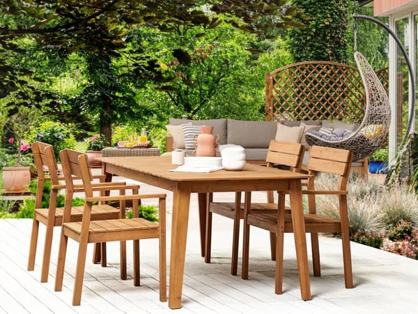 Hage Spisebord Spisegruppe Lys Akasietre 180 x 90 cm 4 Stoler med Armlener Rustikk Stil