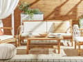 Miniatyrbillede 5 af 11: Loungesæt Hvid Bambustræ 4 Personers Loungesofa m. Havestole Sofabord Udendørs til Terrasse Havemøbelsæt Havehynder