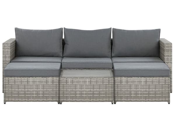 Loungesæt Grå PE Rattan 5 Personers Loungesofa med Justerbar Sæde Sovefunktion Vandtæt Hynder Udendørs til Haven Ottoman Fodskammel Højrevendt