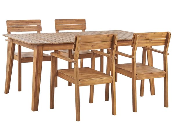 Havemøbelsæt Lyst Akacietræ 180 x 90 cm 4 Personers Havebord med Stole med Armlæn til Udendørs Rustik stil Terrasse Altan Indretning