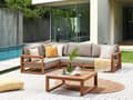 Miniatyrbillede 5 af 11: Loungesæt Lys Akacietræ Polyester 4 Personers Udendørs Hjørnesofa Modul Vandtætte Hynder Sofabord til Terrasse Have Indretning