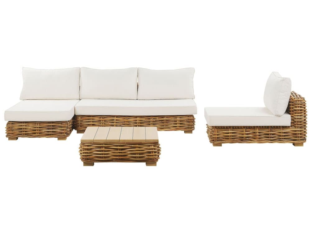 Loungegrupp rotting 4-sits högervänd natur/beige VARALLO
