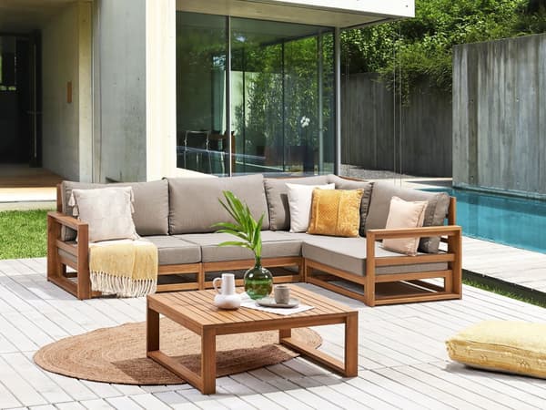 Loungegrupp Ljust Akaciaträ Taupe Dynor Modern Hörnsoffa Utomhus 4-sits med Soffbord