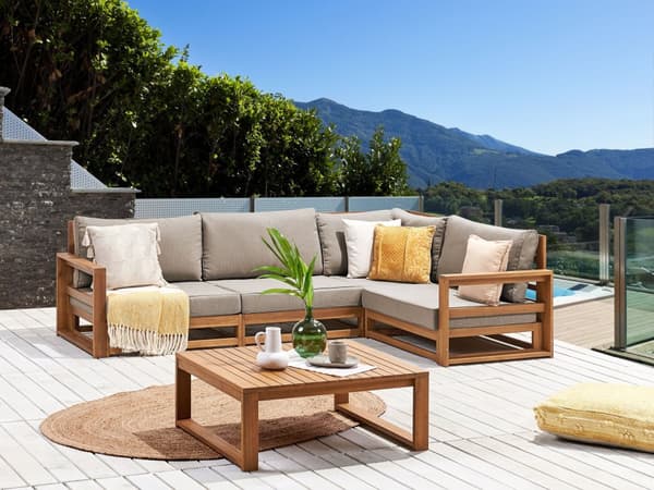 Loungegrupp Ljust Akaciaträ Taupe Dynor Modern Hörnsoffa Utomhus 4-sits med Soffbord
