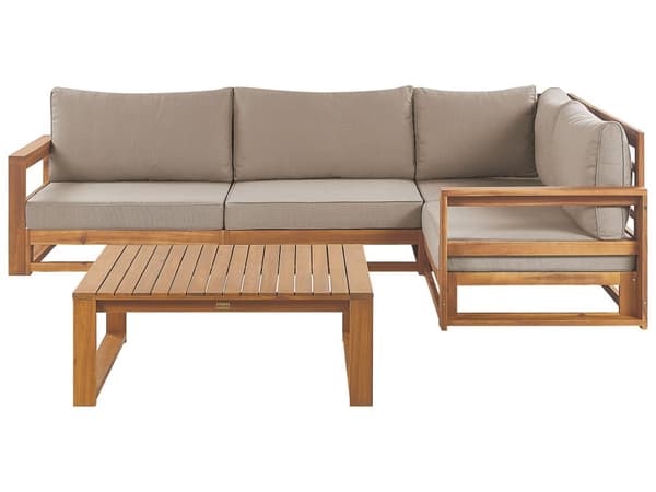Loungegrupp Ljust Akaciaträ Taupe Dynor Modern Hörnsoffa Utomhus 4-sits med Soffbord