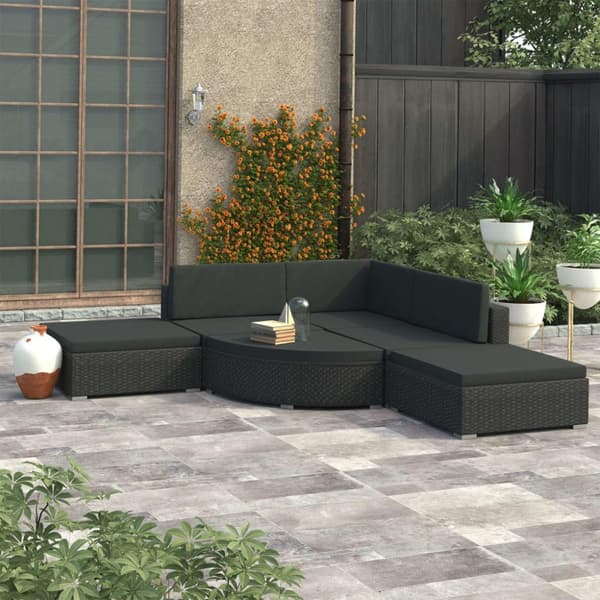 vidaXL loungesæt til haven 6 dele med hynder polyrattan sort