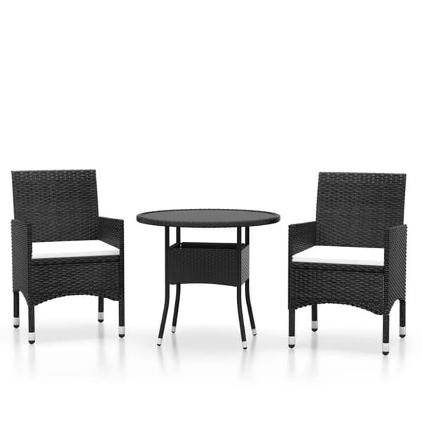 vidaXL Hagebistrosett 3 deler polyrotting og herdet glass svart