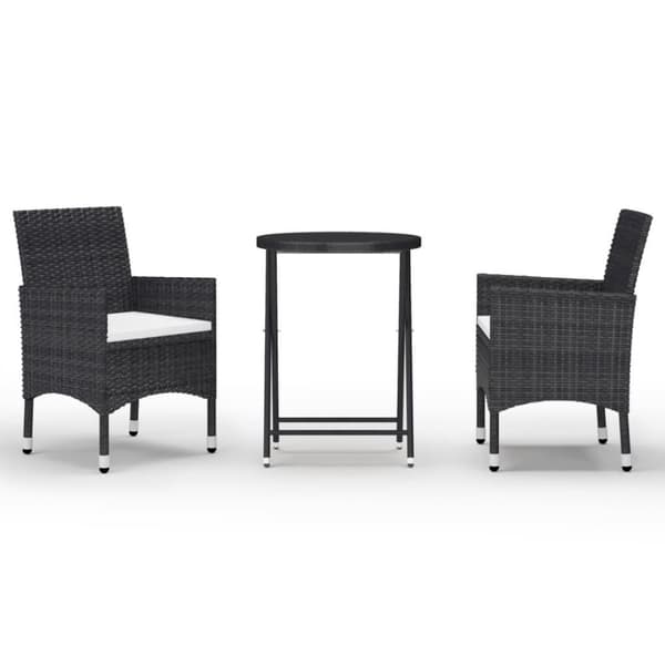 vidaXL Hagebistrosett 3 deler polyrotting og herdet glass svart