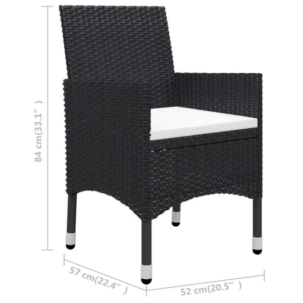 vidaXL Hagespisegruppe 3 deler polyrotting og herdet glass svart