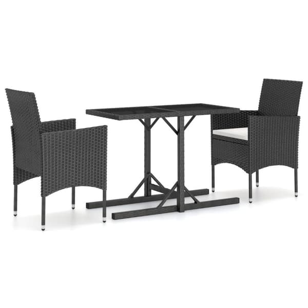 vidaXL Hagespisegruppe 3 deler polyrotting og herdet glass svart