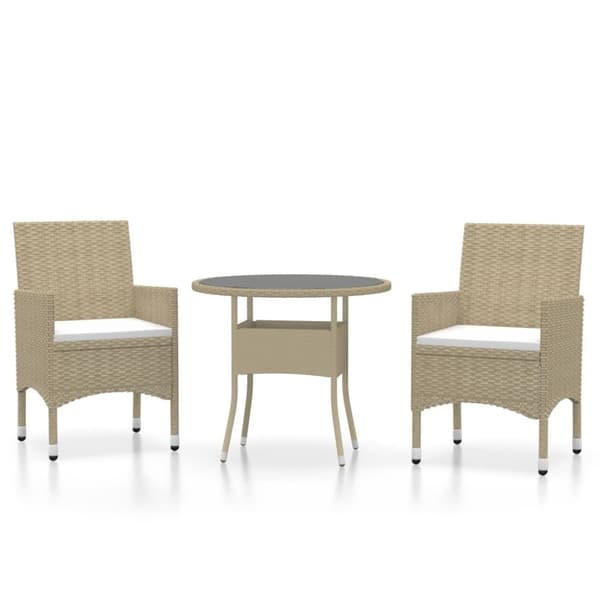 vidaXL 3-osainen Ulkoruokailuryhmä polyrottinki beige