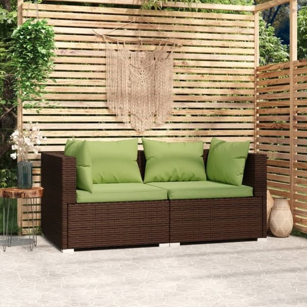 vidaXL 2-personers sofa med hynder polyrattan brun