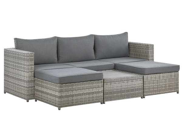 Hagesett med brune, hvite puter PE-rotting for 2 personer 3-delt utesett med sidebord