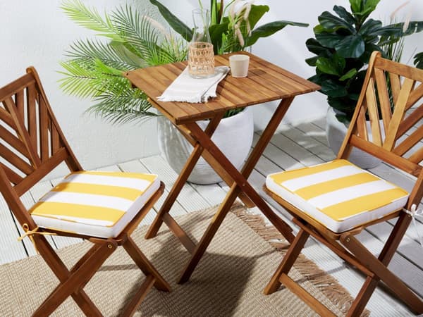 Set med 2 Utomhus Sittdynor Gul och Vit Randigt Mönster Snören UV-beständiga