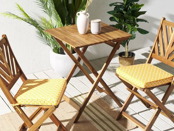 Set med 2 Utomhus Sittdynor Gul och Vit Geometriskt Mönster Snören UV-beständiga Sittkuddar