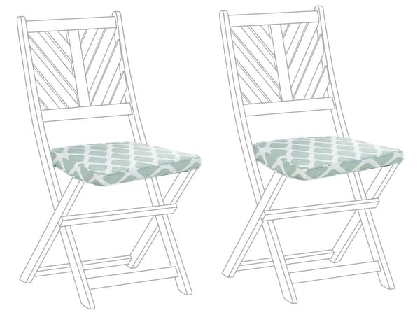 Set med 2 Utomhus Sittdynor Mintgrön och Vit Geometriskt Mönster Snören UV-beständiga Sittkuddar