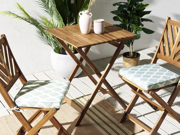 Set med 2 Utomhus Sittdynor Mintgrön och Vit Geometriskt Mönster Snören UV-beständiga Sittkuddar
