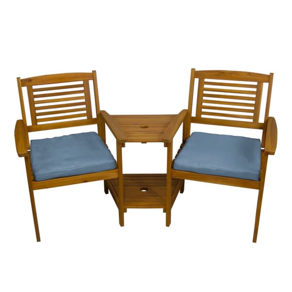 Dobbelt træloungestol Love Seat Havestole Bordhul til Parasol Hjørnebænk Bistro Sæt 2-personers Dobbeltstol Udendørsmøbler 320 kg Vægt Kapacitet Acaci