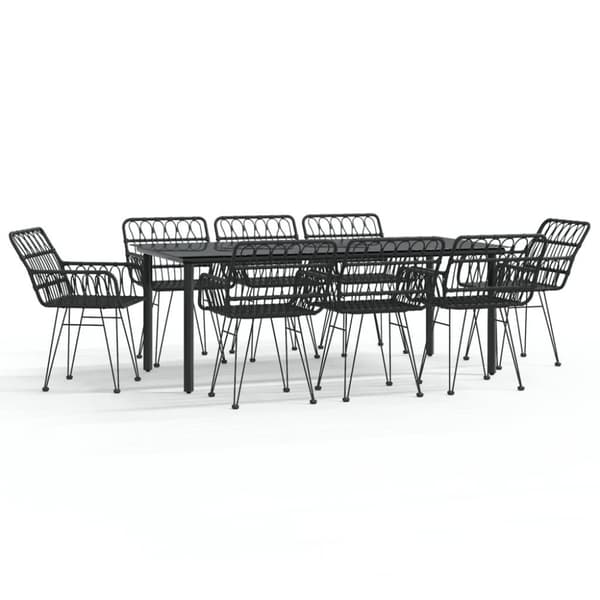 vidaXL Hagespisegruppe 9 deler svart polyrotting