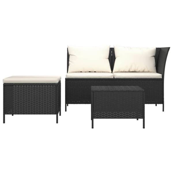 vidaXL Loungegrupp för trädgården med dynor 3 delar svart konstrotting