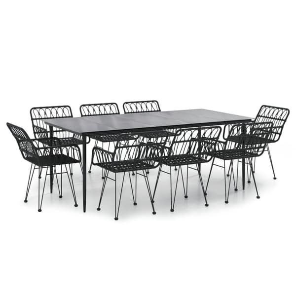 vidaXL Hagespisegruppe 9 deler svart polyrotting
