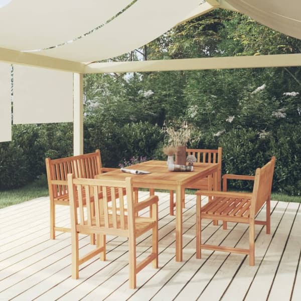 vidaXL Matgrupp för trädgården 5 delar massiv teak
