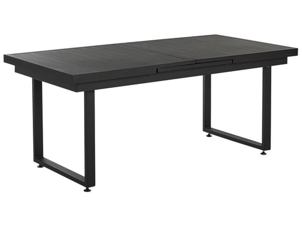 Havesæt Sort Grå Metal Polyester ø 180/240 cm Udendørs Havemøbelsæt 8 Personer Udtræksbord og Havestole Hynder Stabelstole Træ Armlæn Design
