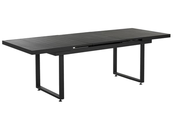 Havesæt Sort Grå Metal Polyester ø 180/240 cm Udendørs Havemøbelsæt 8 Personer Udtræksbord og Havestole Hynder Stabelstole Træ Armlæn Design