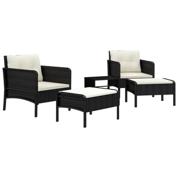 vidaXL Loungegrupp med dynor 5 delar konstrotting svart