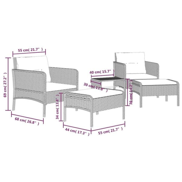 vidaXL Loungegrupp med dynor 5 delar konstrotting svart