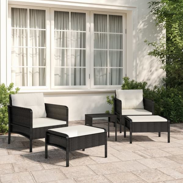vidaXL Loungegrupp med dynor 5 delar konstrotting svart