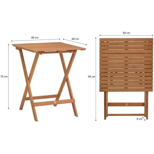 FSC Acacia Wood Set - består av ett fyrkantigt bord och 2 vikbara stolar