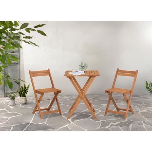 FSC Acacia Wood Set - består av ett fyrkantigt bord och 2 vikbara stolar