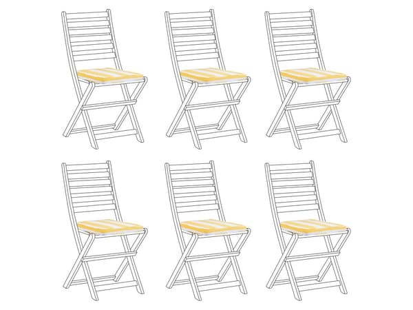 Set med 6 Sittdynor för Trädgårdsstol Gul Vit Geometriskt Diamantmönster med Snöre Dragkedja UV-beständig Trädgård Uteplats